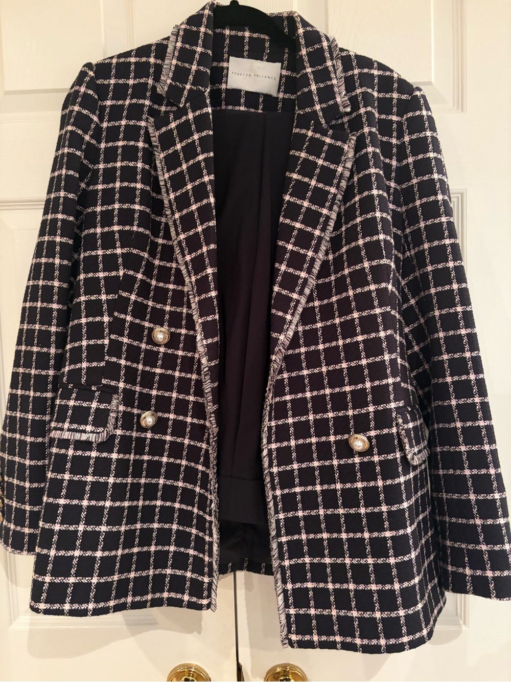 Rebecca Vallance Black, Pink & White Windowpane Tweed Blazer